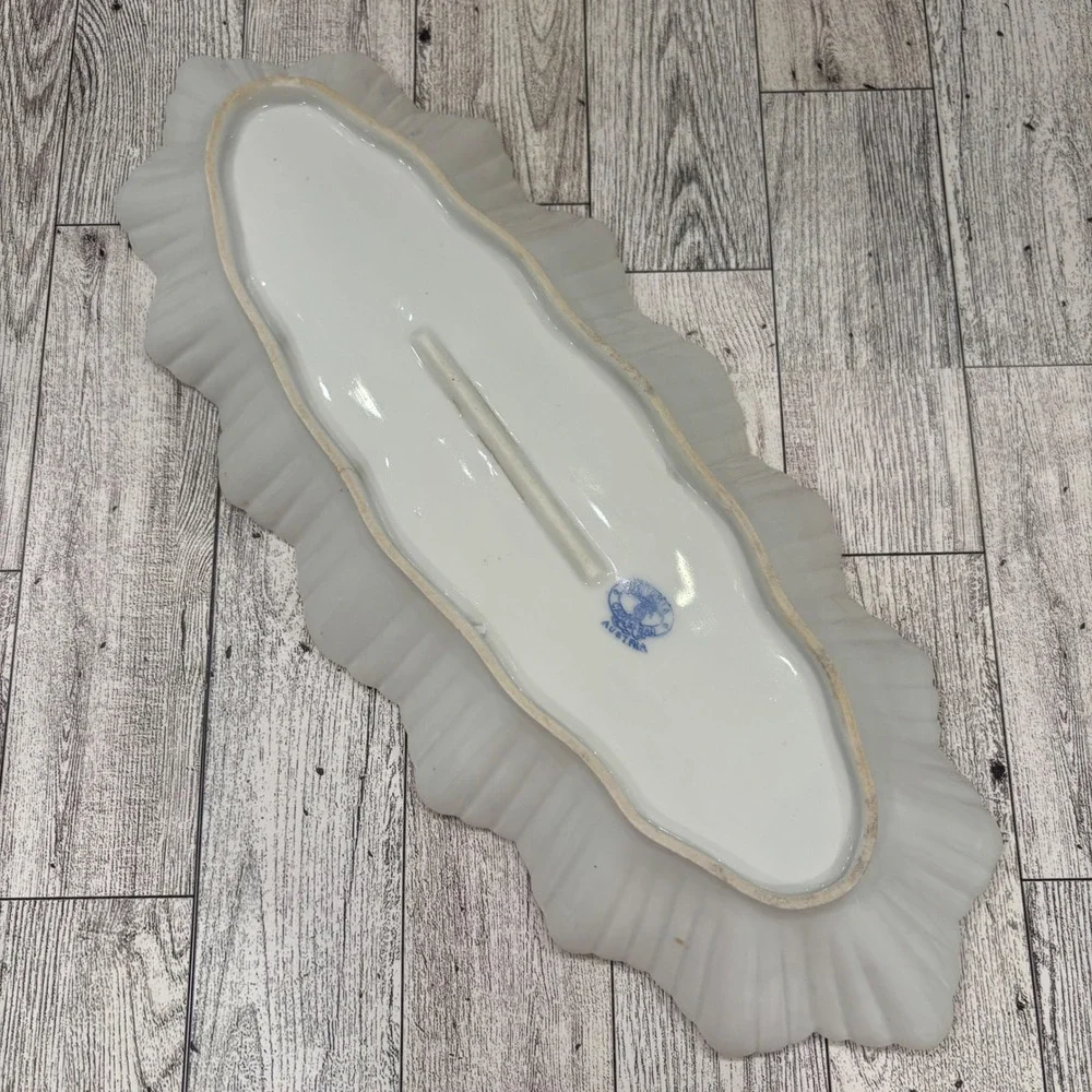 Victoria Carlsbad Austria Ruffled Candy Dish‎ Floral Porcelain Tray Serving Bowl